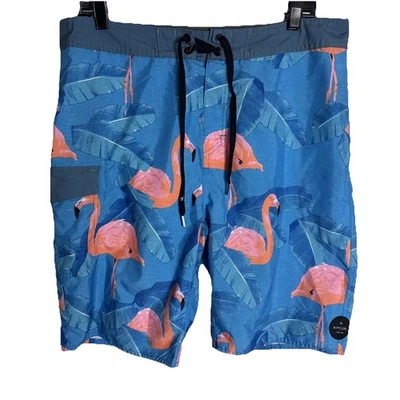 Rip Curl Swim Trunks Men’s Sz 34 Flamingo Print Blue Board Shorts Surf Stretch - Image 1 of 4