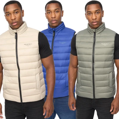 Mens Crosshatch Gattering Full Zip Puffer Gilet Vest - Image 1 of 4