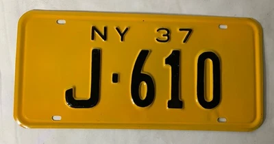 New York License Plate - 1937 YOM, NY 3 Digit Vanity - ‘37, Nicely Restored, Vtg - Image 1 of 4