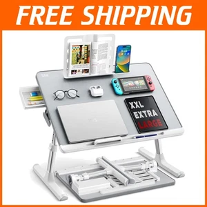 Premium Adjustable Lapdesk with Storage Drawer & Book Stand - Light Gray 60x45cm - Picture 1 of 8