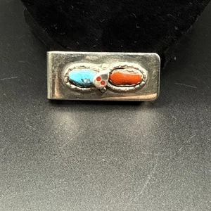 Türkis Koralle Zuni Schlangenmotiv Sterling Silber Geldklammer Effie C Zuni 18g - Bild 1 von 7