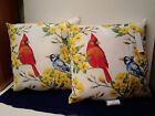 Outdoor Ivory/Yellow Flowers & Bird Pillow 16X16 Inches