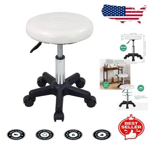 Elegant White PU Leather 360° Swivel Stool - Perfect for Beauty Professionals - Picture 1 of 10