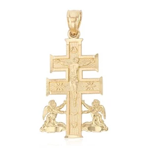 14K Gold Religious Crucifix Jesus Caravaca Cross Pendant for Necklace Chain - Picture 1 of 7