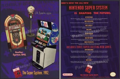 NINTENDO SUPER SYSTEM - Original 1992 Trade AD / ADVERT _ Mario World _  arcade - Image 1 of 3