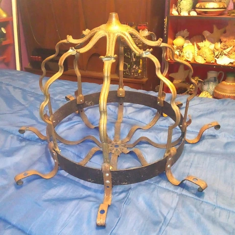 26x16" Copper & metal Chandelier vintage Pot Pan Holder Hanger Birdhouse Frame Cover