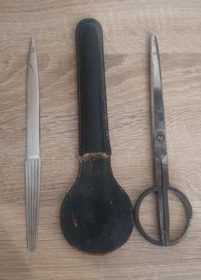 Vintage Antique Dreizack Solingen Scissors With Pouch Germany German Stainless  - Image 1 of 4