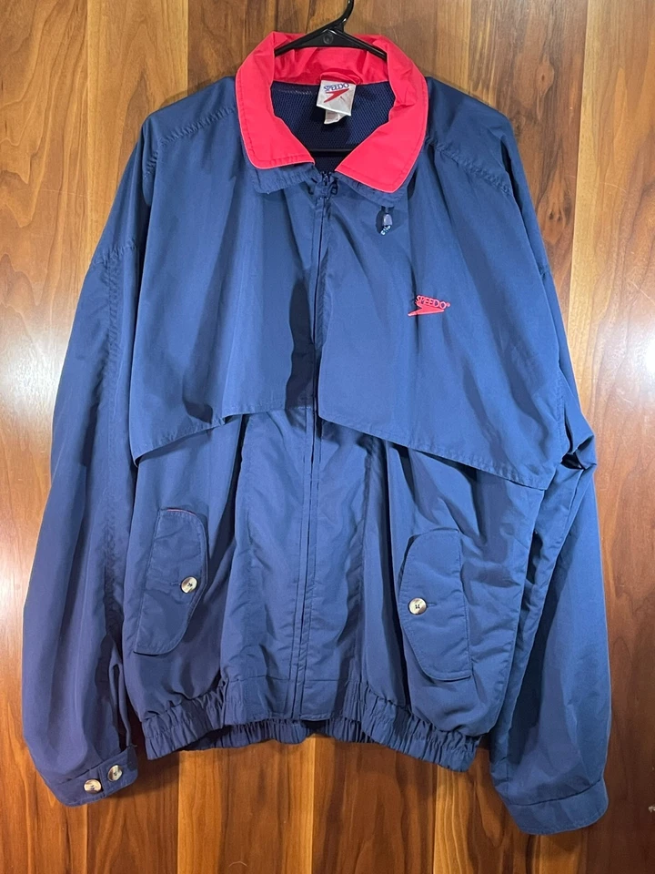 Chaqueta cortavientos transpirable Speedo cremallera completa vintage azul/rojo talla 1XLT larga/alta Foto 1 de 4