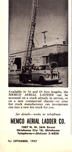 Memco Aerial Ladder Co. Oklahoma City OK Truck Vintage Print Ad 1957 - Picture 1 of 4