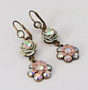 Michal Negrin Earrings White Pink Aurora Borealis Crystals Romantic Victorian - Picture 1 of 13