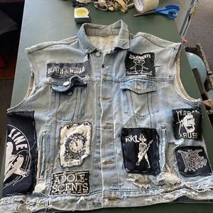 Vintage Mens Jacket Extra Large ?  Blue Punk Rock Denim Vest Adolescents Melrose - Picture 1 of 24