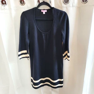 Lilly Pulitzer Sweater Dress Merino Wool Medium Black Striped Minimalist 17400 - Picture 1 of 10