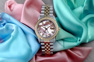 Rolex Datejust 31 mm Pink Mother Of Pearl Diamond Dial Two Tone Diamond Watch - Picture 1 of 7