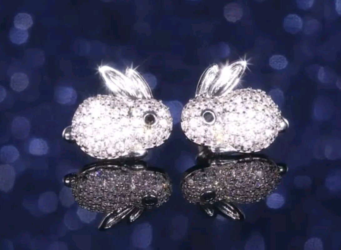 Spring Earrings Handcrafted Silvertone Cute Rabbit Bunny Easter