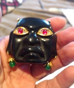 Kenneth J Lane vintage black mask brooch pin - Picture 1 of 5