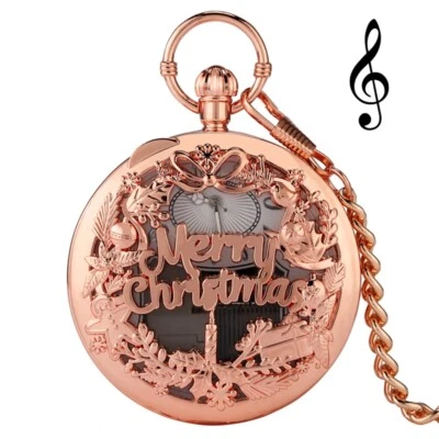 Merry Christmas Melody Musical Quartz Pocket Watch Pendant Xmas Gifts Unisex Kid - Image 1 of 4