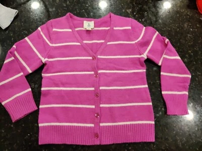 Land's End шерстяная смесь Kid Sz M 5-6 розовый/фиолетовый полосатый кардиган - Изображение 1 из 4