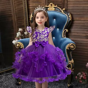 New Kids Flower Girls Tulle Dress Princess Wedding Bridesmaid Banquet Party Gown - Picture 1 of 23