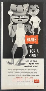 1957 Hanes Fig Leaf Briefs Underwear Fit For A King Vintage Print Ad - Picture 1 of 2