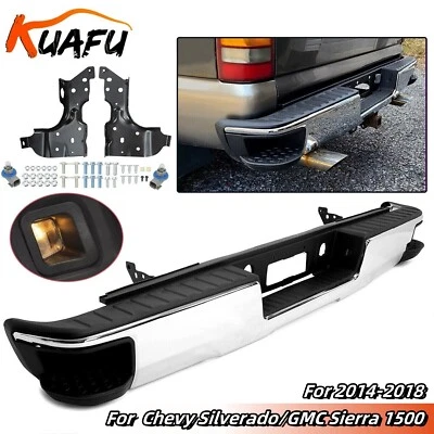 Chrome Rear Step Bumper Assembly for 2014-2018 Chevy Silverado GMC Sierra 1500 - Image 1 of 4