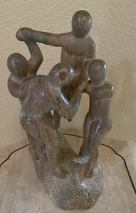 HENRY MOORE Type - MCM Mid Century Modern - Carved Granite Abstract Family JS - Picture 1 of 13