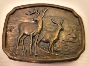 Vintage Jagd 2 Bock Hirsch massiv Bronzeguss Gürtelschnalle gemarkt "4049" - schön! - Bild 1 von 3