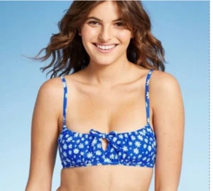 Juniors' Tunneled Bralette Bikini Top - Xhilaration Blue Floral Size XS 00 - Picture 1 of 3