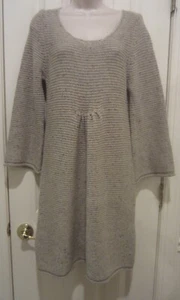 Max Studio Sweater Dress Nubby Oatmeal Long Sleeve Scoop Neck Pleat front Size M - Picture 1 of 6