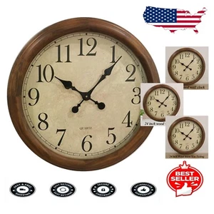 Oversized 24-Inch Decorative Wall Clock - Silent Pine Design, Easy to Read - Picture 1 of 9