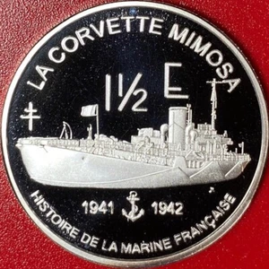 2004 SAINT PIERRE & MIQUELON 1 1/2 EURO SILVER PROOF ESSAI CORVETTE MIMOSA SHIP - Picture 1 of 13