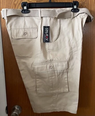 NUEVO Pantalones Cortos Carga Galaxy by Harvic Para Hombre Frente Plano Cinturón Caqui Talla: 40 Foto 1 de 4