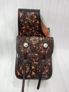 Best Quality Cowhide Leather Western Trail Tooling Carving Horse Saddle Bag . - Picture 1 of 5