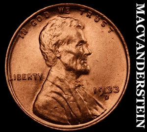 1933-D Lincoln Wheat Cent - Rev Scratch RD Choice Gem Brilliant Unc++++ #F3101 - Picture 1 of 2