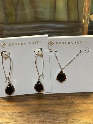 Kendra Scott Carrine Plata Negro Onxy Piedra Colgante y Pendientes a Juego Nuevo con Etiquetas Foto 1 de 4