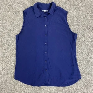 Uniqlo Top Womens XL Navy Blue Button Up Collar Sleeveless Shirt Lightweight - Picture 1 of 10