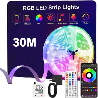 Striscia LED 30 Metri,Strisce Led RGB Con Bluetooth APP E Telecomando,Musica Sin - Immagine 1 di 4