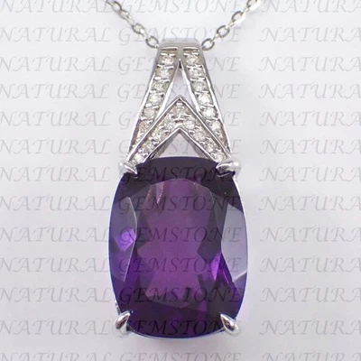 Colgante de diamantes y amatista natural corte cojín de 4,30 quilates enchapado en oro blanco de 18 quilates Foto 1 de 4