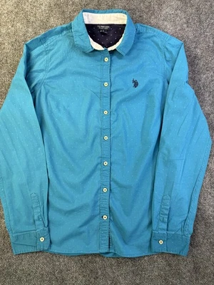 Camisa polo de Estados Unidos para mujer pequeña azul manga larga abotonada informal a lunares logotipo Foto 1 de 4