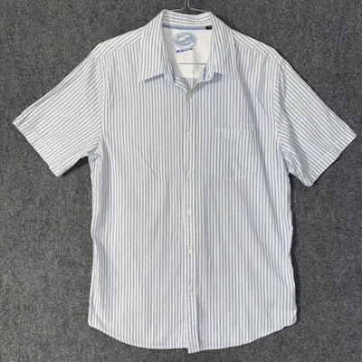 Camisa Kirra SS Para Hombre Grande Blanca Azul Rayas Logo Bordado Surf/Skater Ambiente Foto 1 de 4