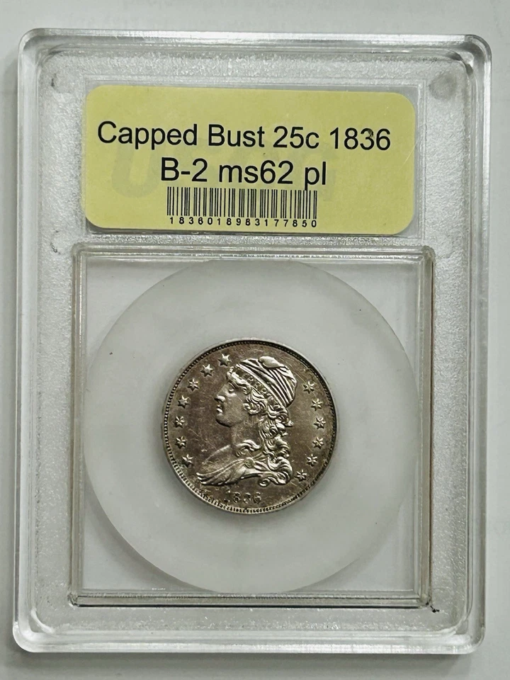 1836 Capped Bust Quarter, MS BU Unc , Early Type Piece Rare Find - Image 1 of 4