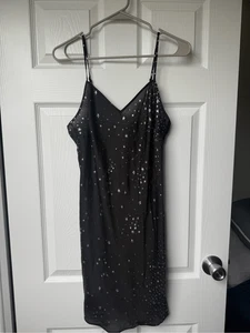 Victoria's Secret Slip Dress Black Silver Sparkle Stars Lingerie Medium Night Ou - Picture 1 of 4
