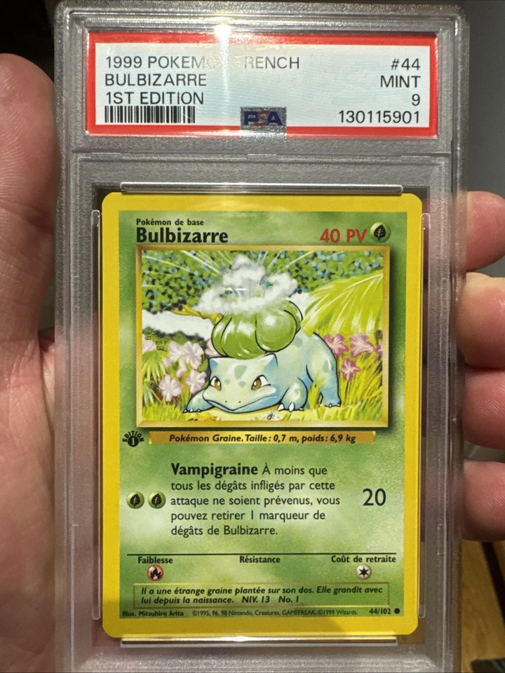 PSA 9 COMO NUEVO Bulbizarre 1ª EDICIÓN FRANCÉS Pokemon Base Set 44 FRESCO GRADO Foto 1 de 4