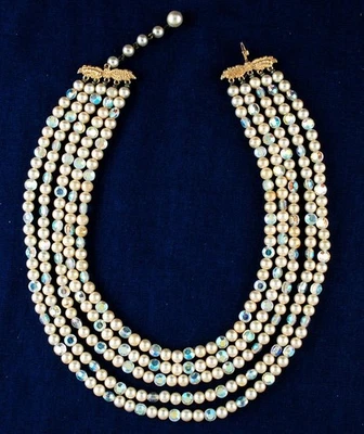 Marvella 5-Strand Faux Pearl Aurora Borealis Necklace 13" - Image 1 of 4