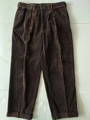 Vintage Polo Ralph Lauren Corduroy Pants Man 34x29 Brown Andrew Pleated Preppy - Image 1 of 4
