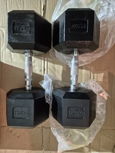 Hex Dumbbells Rubber Encased Cast Iron Home Weights Gym Fitness Sports 2x22.5kg - Picture 1 of 11