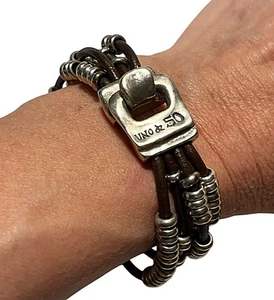Uno de 50 Brown Leather Silver Wrap Multi-Strand Bracelet Industrial Spain - Picture 1 of 5