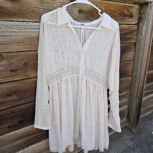 Free People Tunic Women Small Lace Flowy Whimsy Boho Top Peasant S M Cottage - Picture 1 of 6