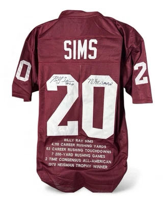 CAMISETA FIRMADA POR BILLY SIMS AUTOGRAFIADA DE LOS OKLAHOMA SOONERS CERTIFICADO DE AUTENTICIDAD JSA Foto 1 de 3