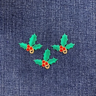 3-Pack Christmas Holly Applique Patch - Embroidered Holiday Badge 1-3/8" Iron On - Image 1 of 2