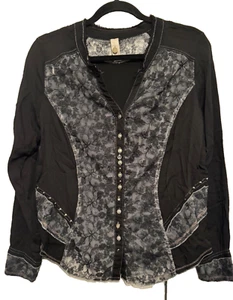 Tredy Spitzenjacke Jacke Cardigan Blusenjacke Gr 40 ( 38 42 ) schwarz grau - Bild 1 von 8